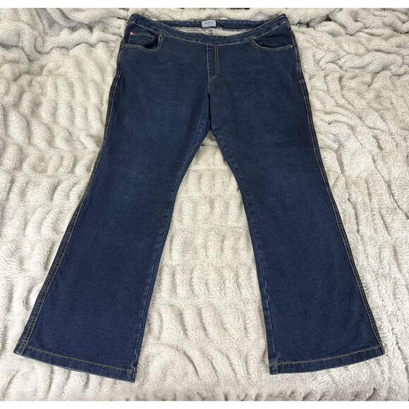 Pajama Jeans Women’s Bootcut Jeggings 1X Dark Blue Denim Pull On Stretch Pants - Picture 1 of 11